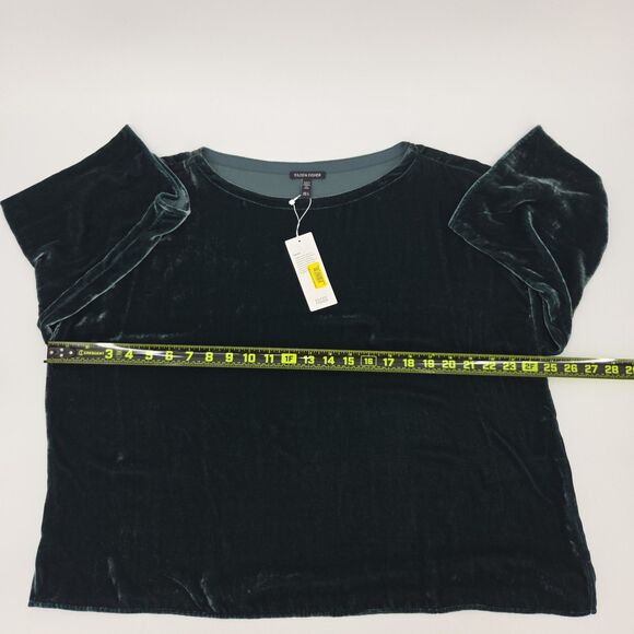 Eileen Fisher Bateau Boxy Top Womens Size Large Green Velvet Holiday Christmas - Picture 6 of 7